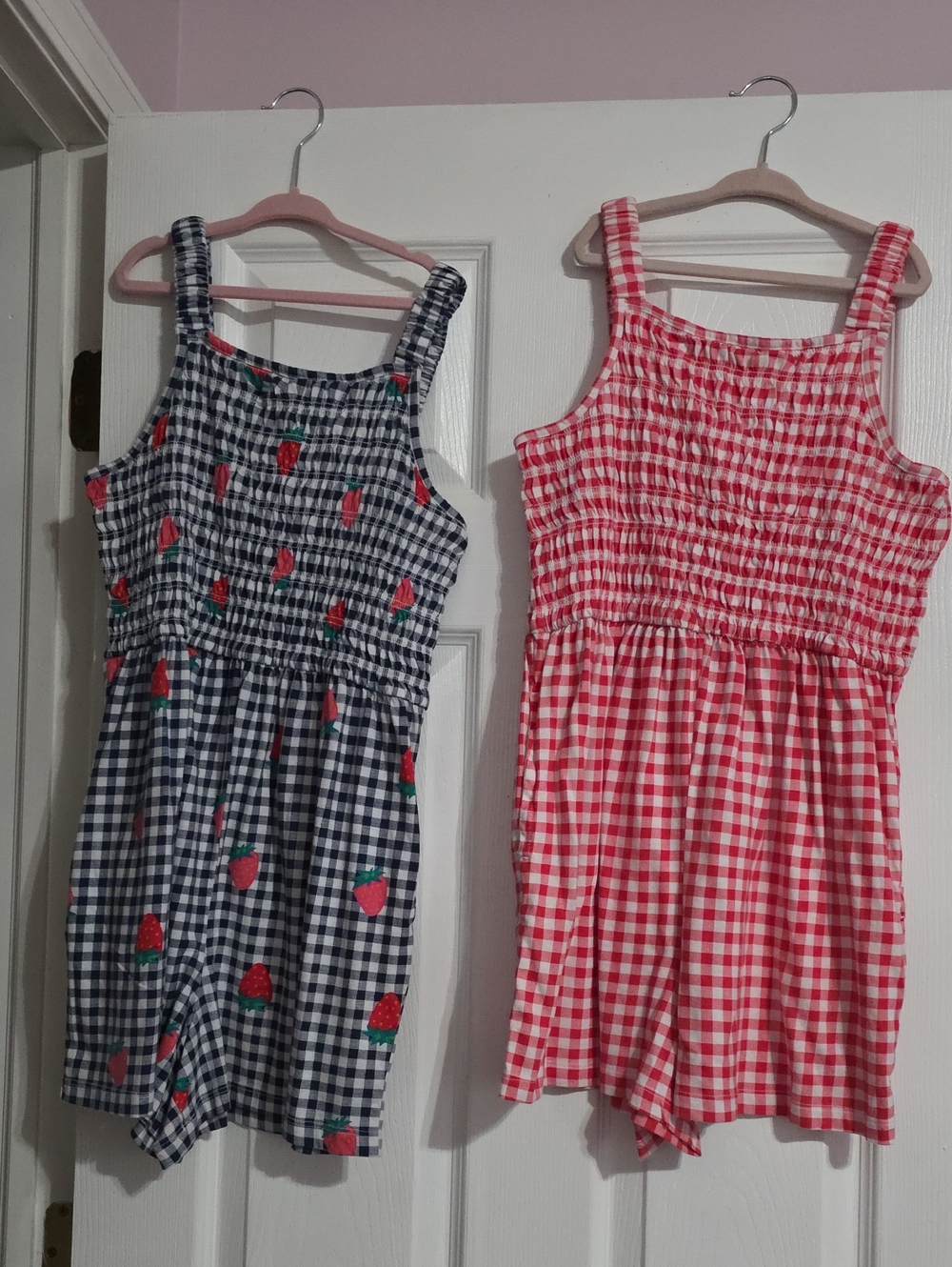 Old Navy Girls' Gingham Strawberry Romper - Navy & Red